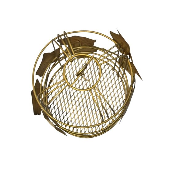 Gold Metal Birdcage With Decorative Leaf Accents For Home Decor Or Display - Picture 10 of 11